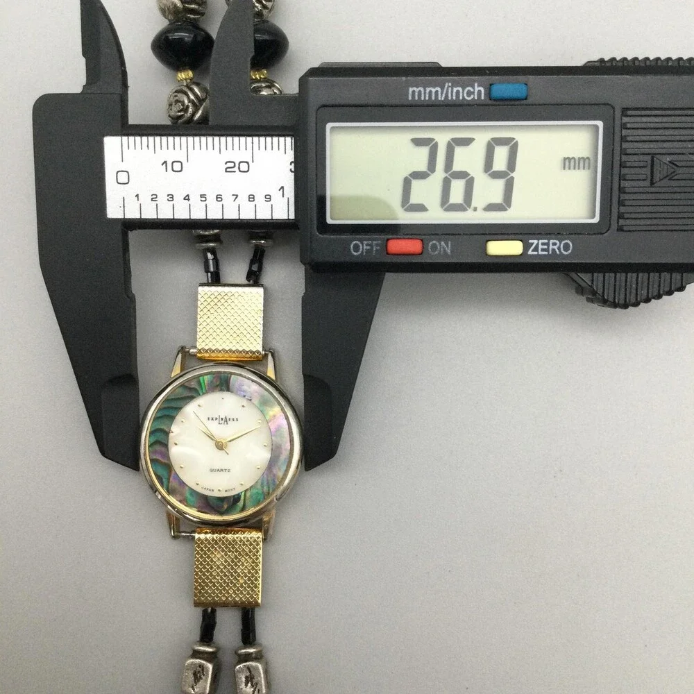 Express Womens Watch 27mm GMOP Abalone Black Bead Bracelet New Battery 8
